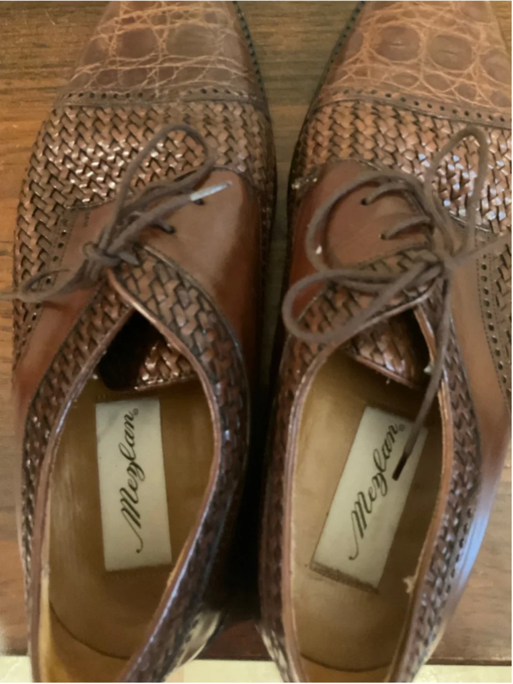 Vintage Mezlan Salinas Men’s 8 W Brown Crocodile Cap Toe Woven Shoes
